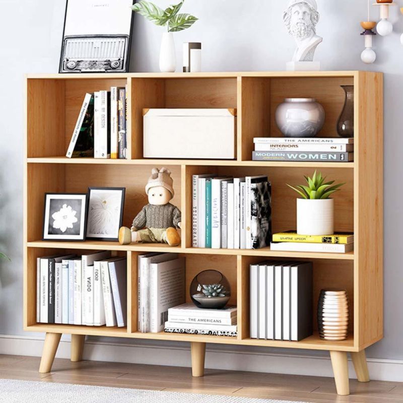 Wooden Open Shelf Bookcase - 3-Tier Floor Standing Display Cabinet Rack with Legs, 10 Cubes Bookshelf, Warm White