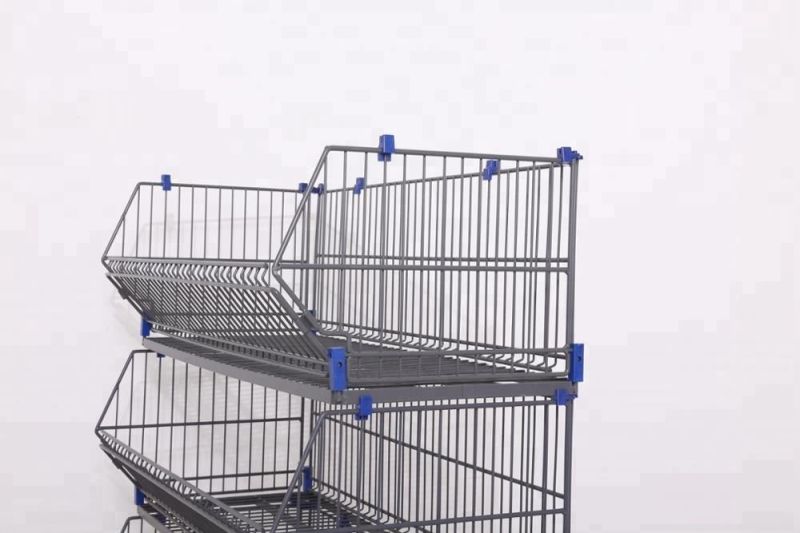 Stackable Metal Wire Dump Bin Basket Display Racks Storage Stack-Able Grid Tower Display Shelf for Supermarket Promotion Retail