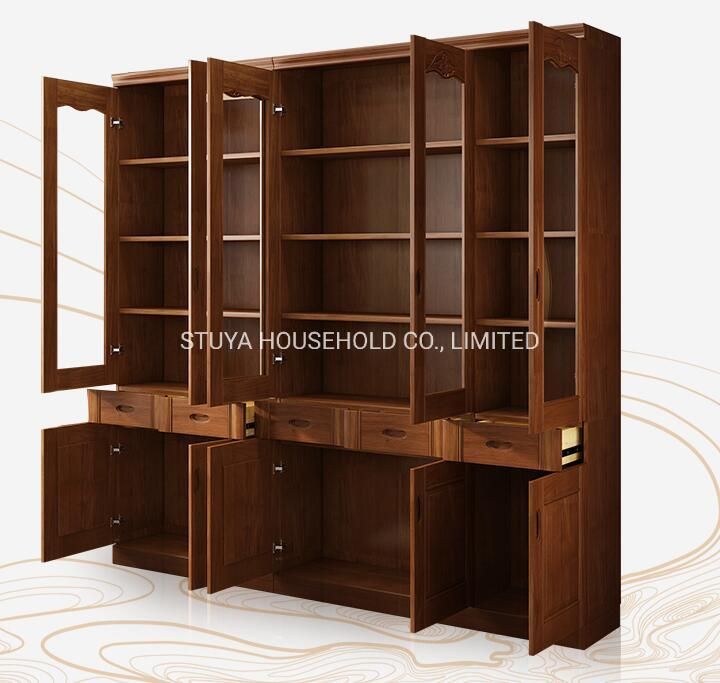 New Product Foshan Factory Classical Style Walnut Soilwood Bookshelf Cabinet Bookcase