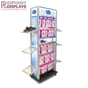 Floor Large Tiered Supermarket Shoes Product Display Shelf Rack with Logo