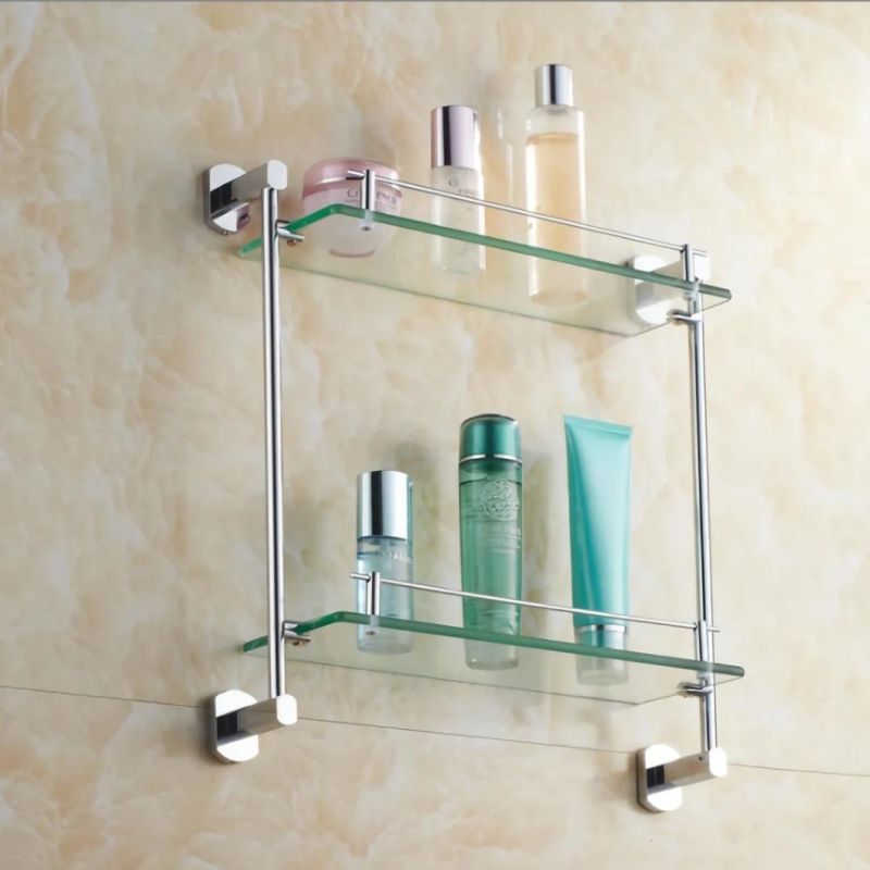 Bathroom Tempered Glass Shelf Wall Mounted Glass Shower Rack