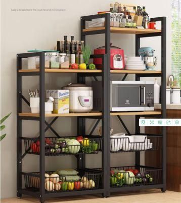 Kitchen Shelves Floor-Standing Multi-Layer Domestic Microwave Oven Dishes and Vegetables Multifunctional Storage Shelf