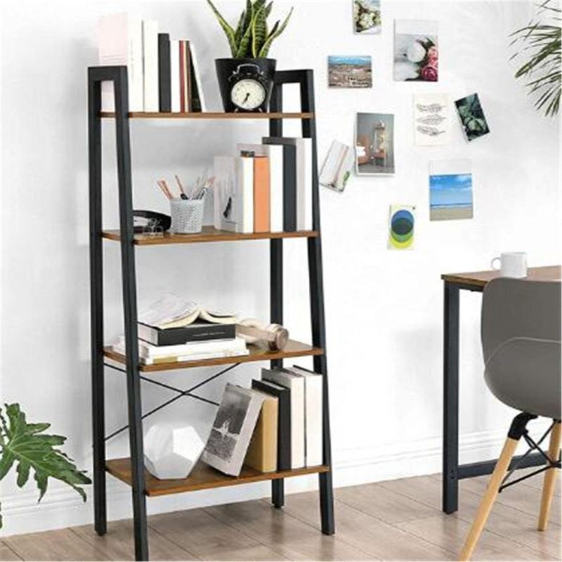 4 Shelves Sturdy Iron Frame Bedroom Office Industrial Design Bookcase with Cupboard