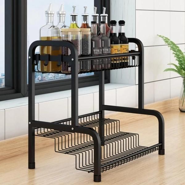 Kitchen Storage Holder Metal Spice Rack with Hooks 3 Tier