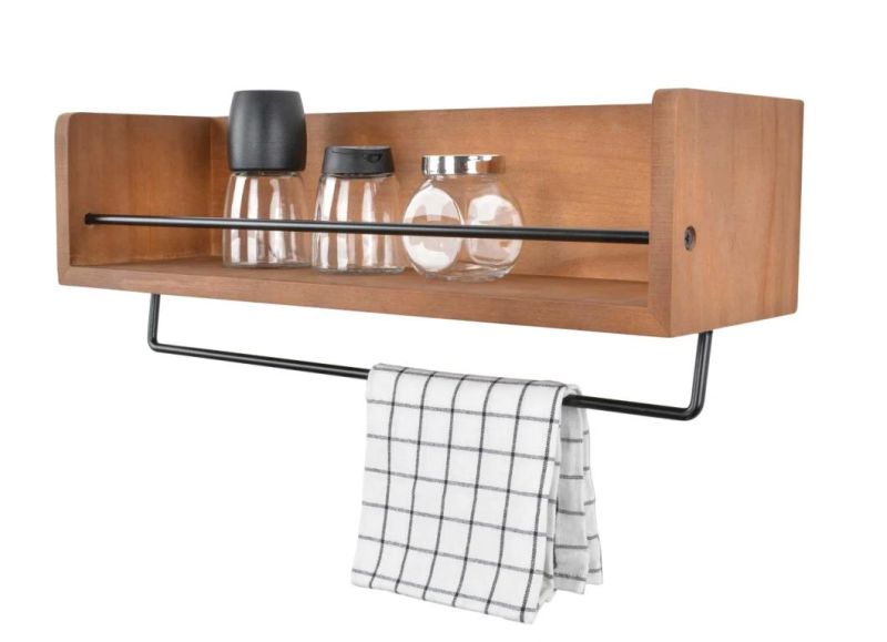 Wall Mounted Wooden Spice Rack for Kitchen Storage