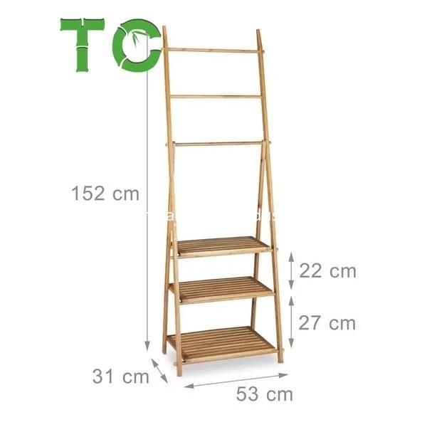 Wholesale Foldable Bamboo Free-Standing Towel Rack Towel Holder Bamboo Ladder Towel Rack Stand Bamboo Towel Rack with 3 Shelves 3 Rails