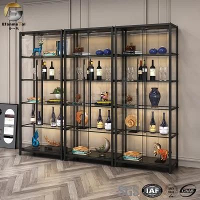 Ve393 Factory Price Special Design Open Racks Stainless Steel Black Bookcase Bookshelf for Living Room