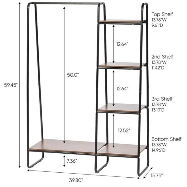 Metal Standing Garment Clothing Rack with Bottom Wooden Shelf