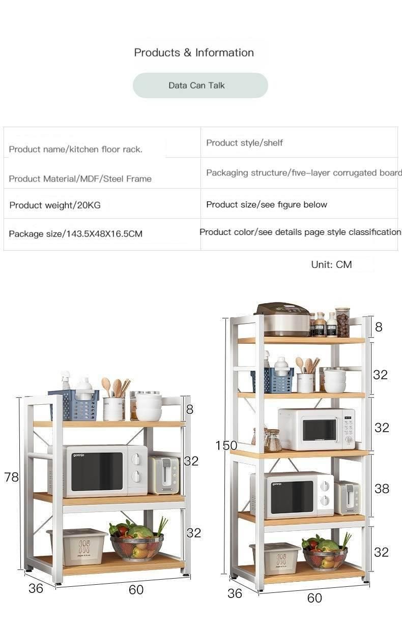 Multi-Layer Kitchen Storage Rack with Doors Microwave Oven Shelf