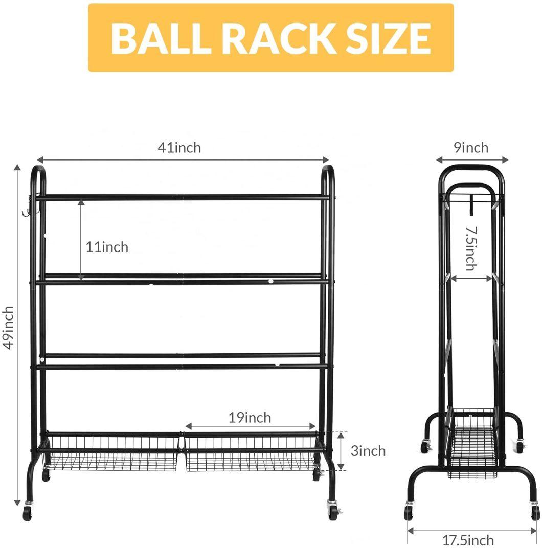 Large Capacity Garage Sports Equipment Ball Toys Organizer Storage Rack Sports Gear Rolling Ball Storage Rack