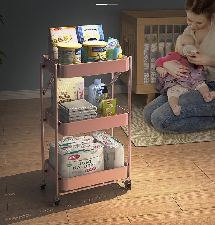 Installation-Free Folding Rack Trolley Kitchen Living Room Floor Household Multi-Layer Snack Storage Storage Shelf