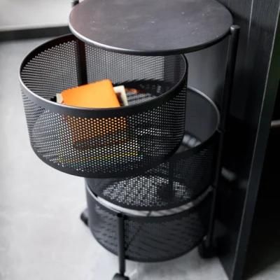 Multi-Layer Metal Black 360-Degree Rotating Vegetable and Fruit Storage Basket Rack