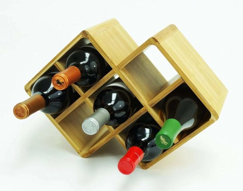 7 Bottles Wine Rack, Nature Bamboo Wine Display Rack, Tabletop Wine Rack, Countertop Free Standing Wine Storage Shelf