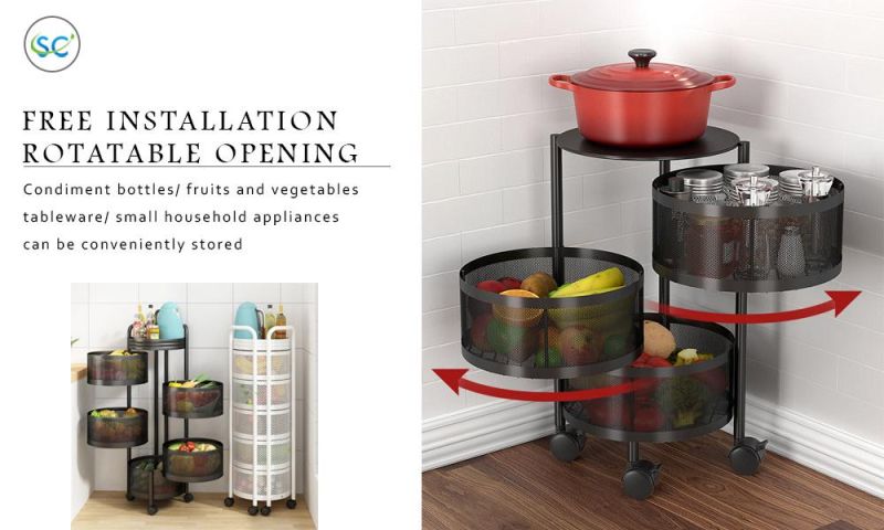 Multi-Layer Kitchen Storage Rotating Rack with Basket