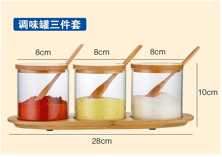 Wholesale 3PCS Set 300ml Spice Rack Set with Wooden Base Shelf with Colorful Package