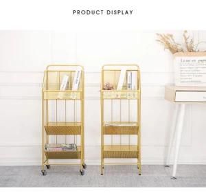 Model Wire Magazine Display Rack for Fashion Shop Cafe Movable Display Metal Shelf