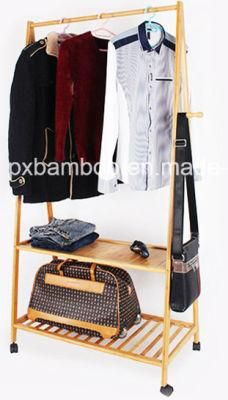 Multi -Function Bamboo Folding Hanging Shelf and Clothes Drying Storage Rack with Wheels