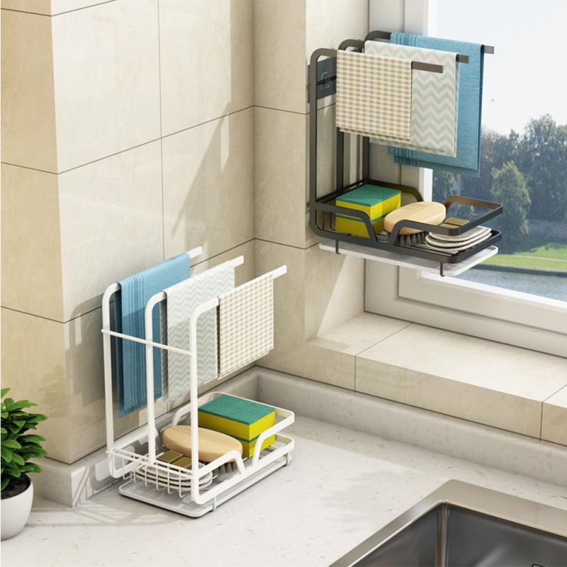 Amazon Hot Sales Hanging Desktop Three-Bar Towel Storage Rack Dishcloth Sponge Drying Rack