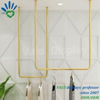 Golden Women&prime;s Wear Store Display Rack Hang The Clothes Shelves Ceiling Suspension