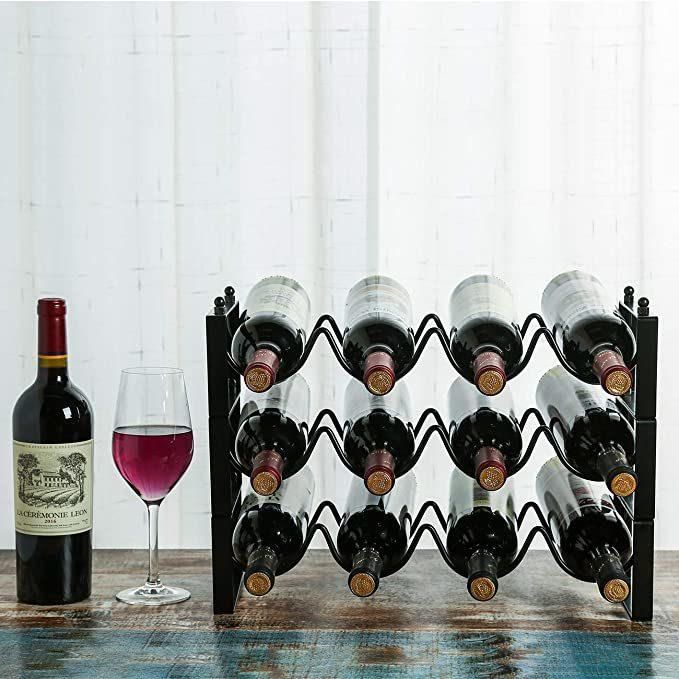 Wine Rack Bordeaux Chateau Style - Holds 23 Bottles - Minimal Assembly (Black)