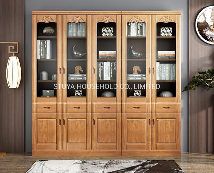 New Product Foshan Factory Classical Style Walnut Soilwood Bookshelf Cabinet Bookcase