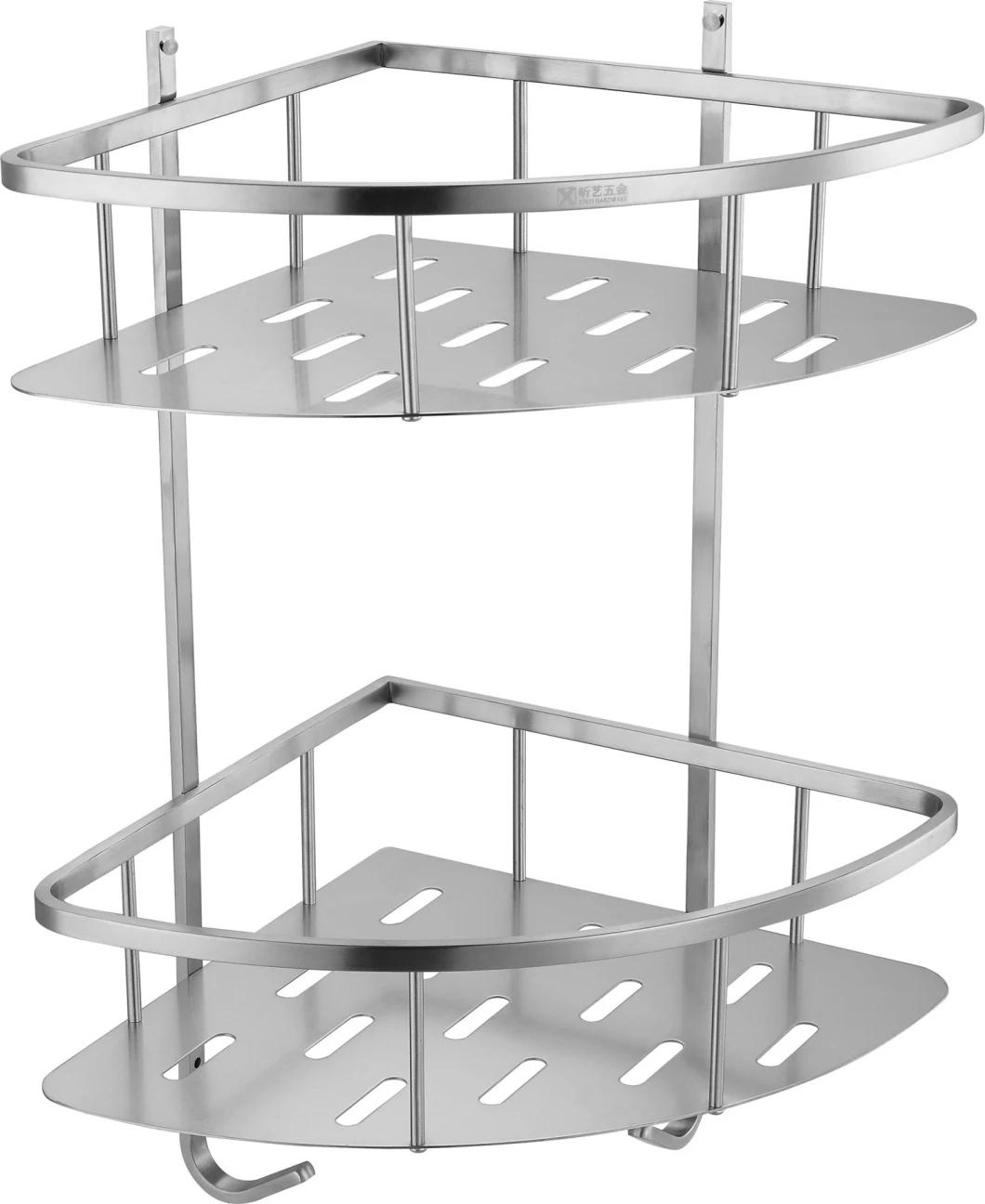 Double Layer Shower Basket Stainless Steel Bathroom Corner Rack