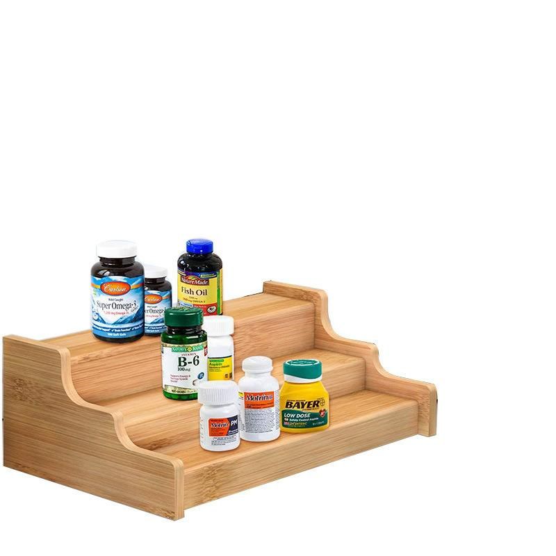 3-Tier Expandable Adjustable Kitchen Spice Rack Organizer Wooden Bamboo Spice Rack