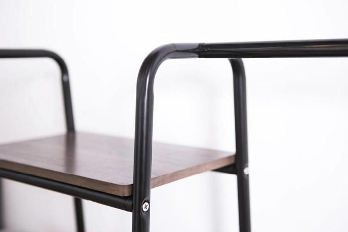 Metal Standing Garment Clothing Rack with Bottom Wooden Shelf