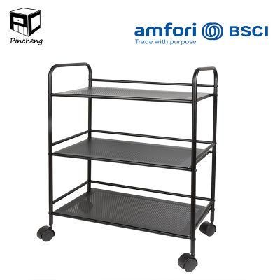 Black Kitchen Storage Cart Mobile Organizing Shelf Metal Home Use Trolley