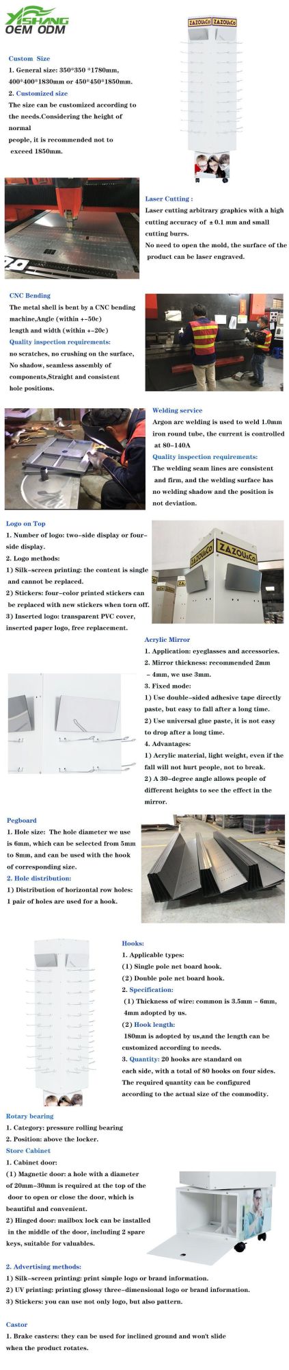 Custom Rotating Metal Supermarket Storage Eyeglasses Christmas Card Display Stand Baby Furniture Display Rack with Hooks