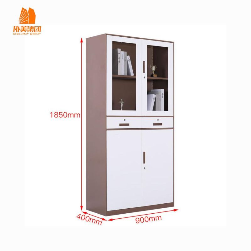 Bookshelf File Cabinet with Glass Door Filing Storage Steel Cupboard Metal Cabinet with Lock