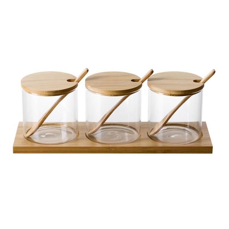 Wholesale 3PCS Set 300ml Spice Rack Set with Wooden Base Shelf with Colorful Package