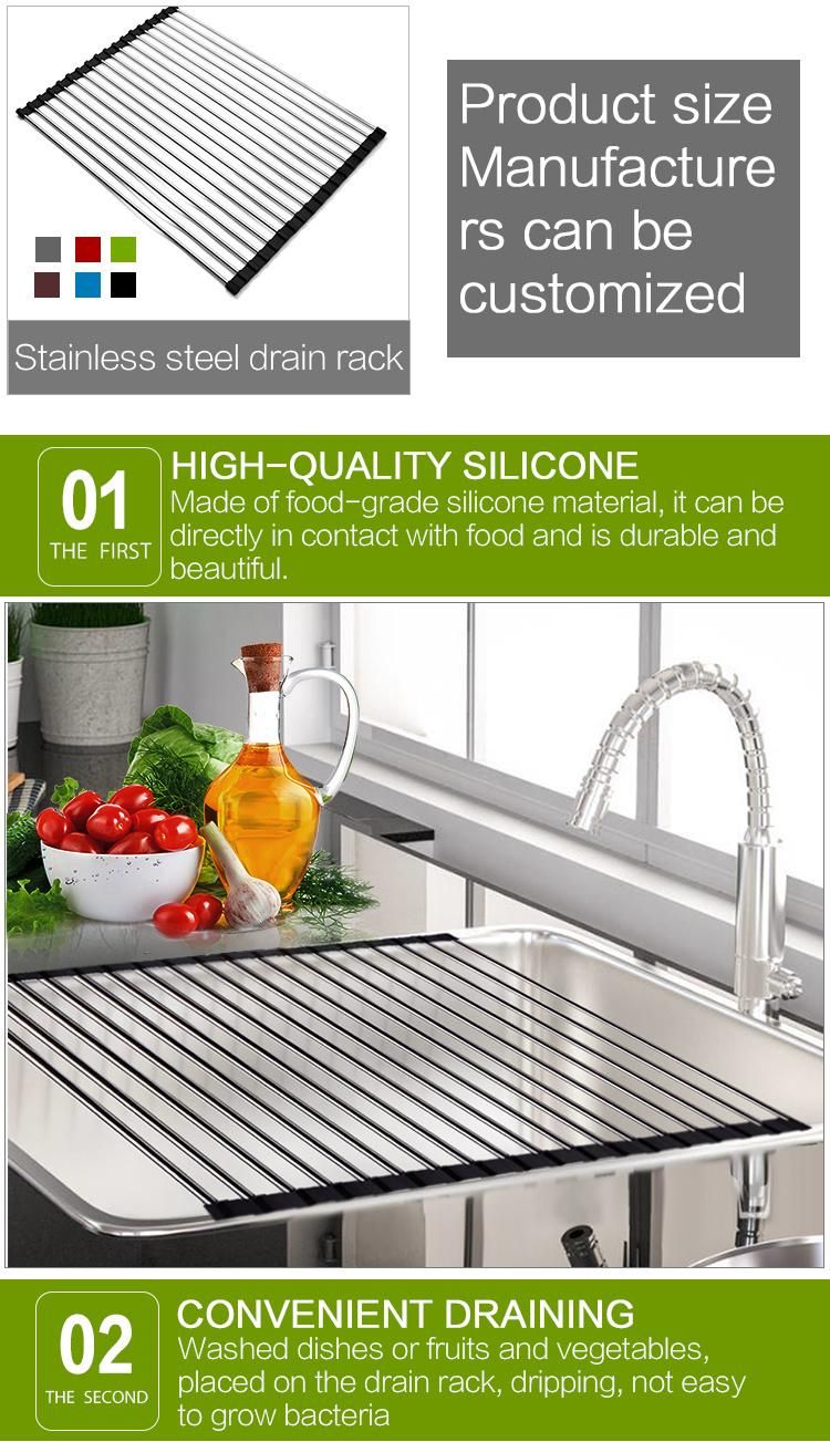 Foldable Silicone Dish Roll up Drying Rack for Kitchen Sink Countertop
