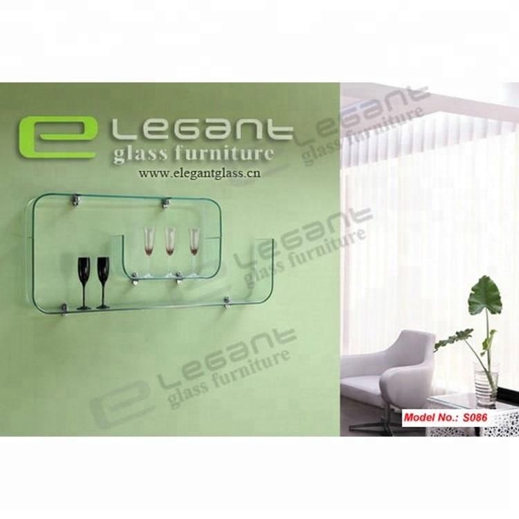 E Shape Clear Glass Wall Shelf for Guest Room