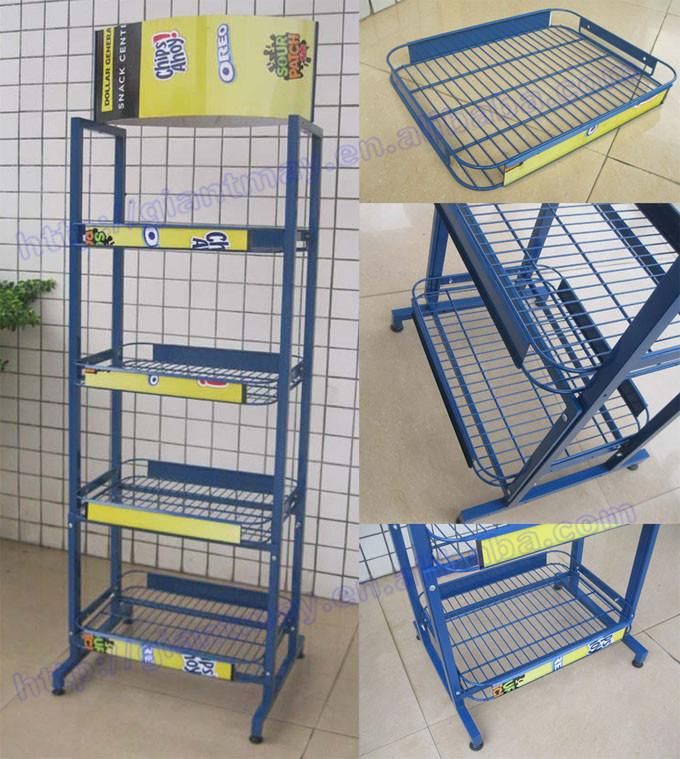 Customized 4-Tier Metal Wire Shelving Supermarket Floor Standing Display Food Racks