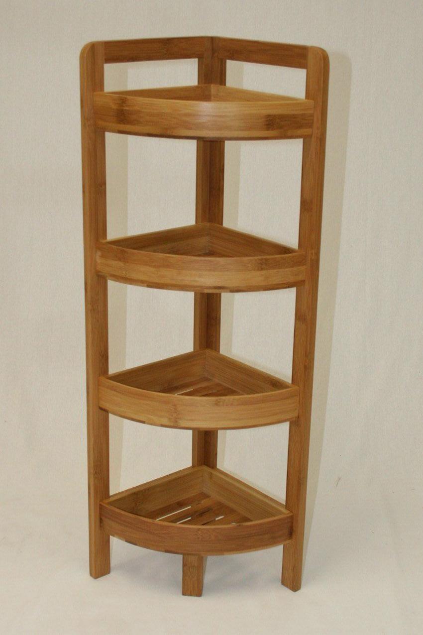 Multi-Functional Bathroom Rack Bamboo Corner Storage Racks 4-Layer Natural