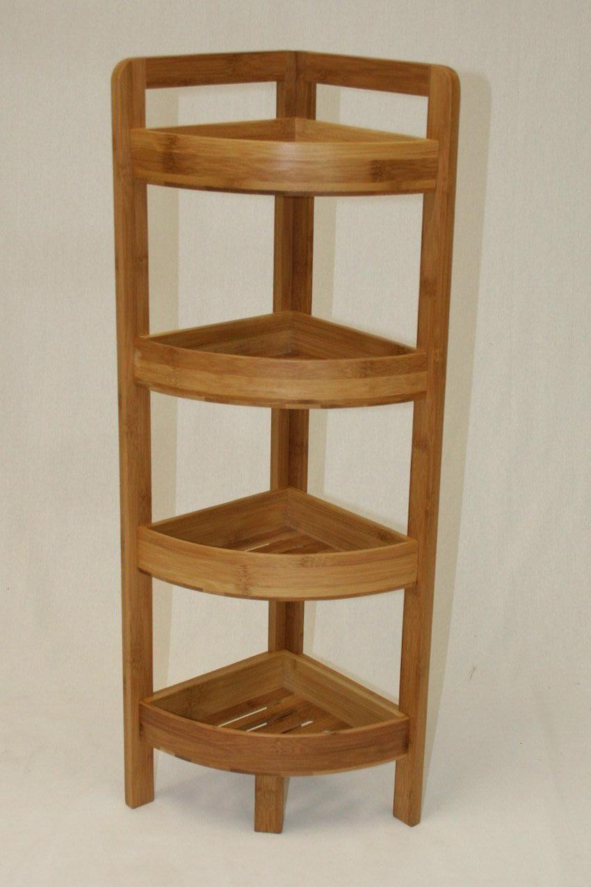 Multi-Functional Bathroom Rack Bamboo Corner Storage Racks 4-Layer Natural