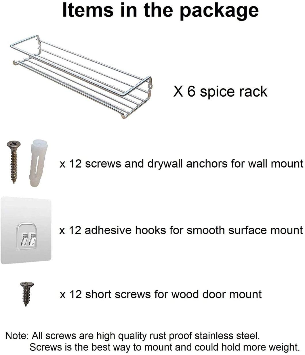 6 Pack Wall Mount Spice Rack Organizer for Cabinet. Spice Shelf. Seasoning Organizer. Pantry Door Organizer. Spice Storage. 12 X 3 X 3 Inches. Premium Present