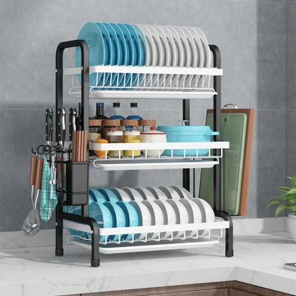 2 Tier Metal Kitchen Rack with Silverware Holder Countertop Organization Shelf