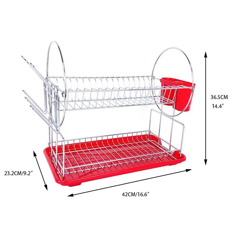 2 Layer Dish Drying Rack Kitchen Organizer Shelf Unique Plate Rack Metal Stainless Steel Dish Drainer Rack with Drain Boar