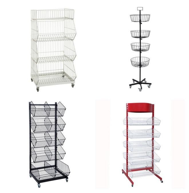 Factory Direct Wire Basket Display Rack with Wheels