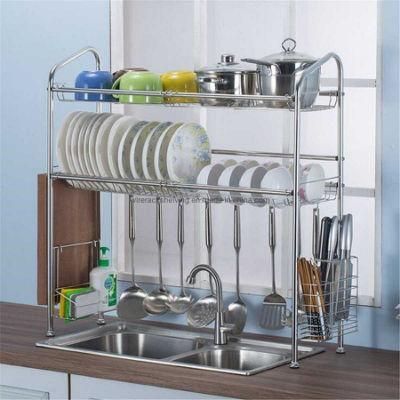 Silver 2-Tier Stainless Steel Adjustable Dish Racks and Organize with Ease for Clean and Tidy Pool