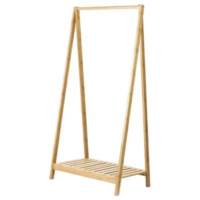 Bamboo Coat Clothes Hanging Heavy Duty Garment Rack with Top Shelf and Shoe Clothing Storage Organizer Shelves