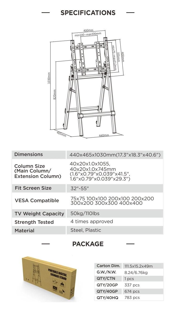 Foldable Landscape/Portrait Stand for Flat Panel Display