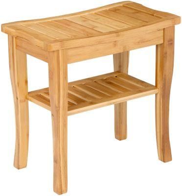 Bamboo Shower Bench Seat with Storage Shelf Shower SPA Chair Seat Bench for Indoor or Outdoor Using Bathroom Tools