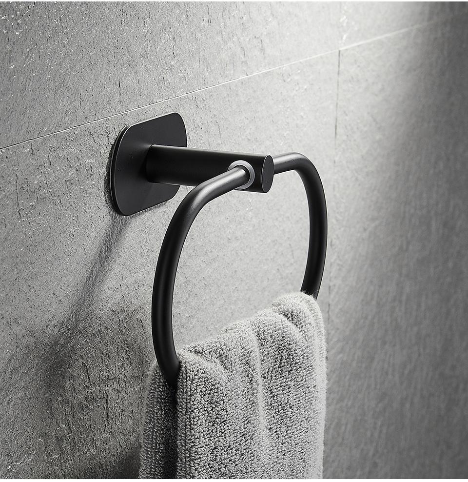 Matte Black Finish Stainless Steel Wall Mounted Towel Ring Rack