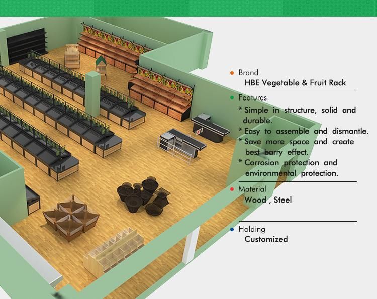 Supermarket Store Display Metal Wooden Metallic Fruit and Vegetable Display Supermarket Rack