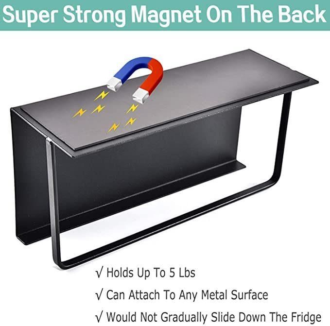 Roysili Magnetic Spice Rack Refrigerator Spice Rack Single Tier Fridge Spice Rack Magnetic Shelf Space Saving Black 2 Pack
