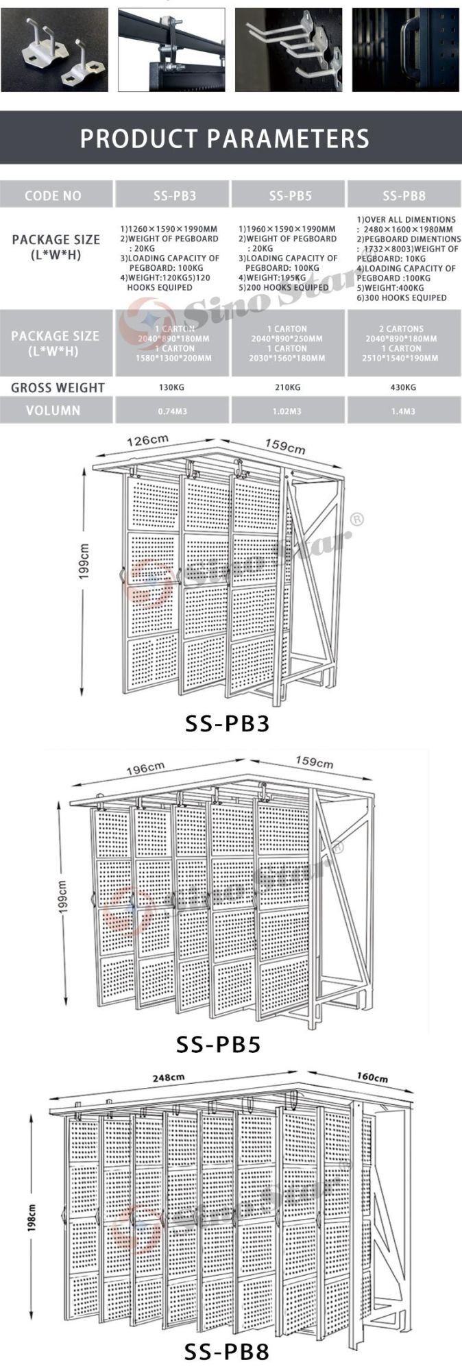 Iron Metal Pegboard for Hardware Hang Power Tools Display Stand Shelves Rack