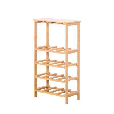 Eco-Friendly Bamboo Wine Rack with Glass Holder Wine Glass Rack Wood Wine Shelf Organizer